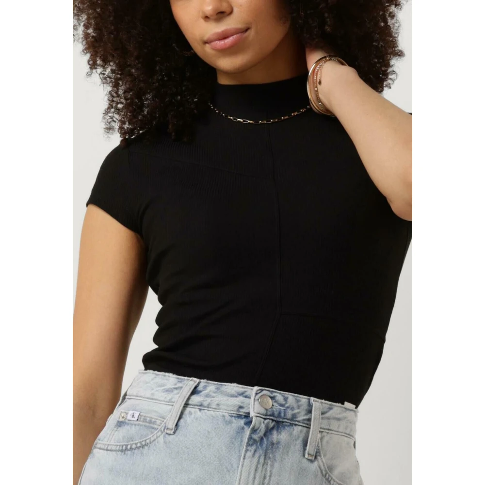 Calvin Klein Rib Slim Tee Stijlvolle Top Black Dames