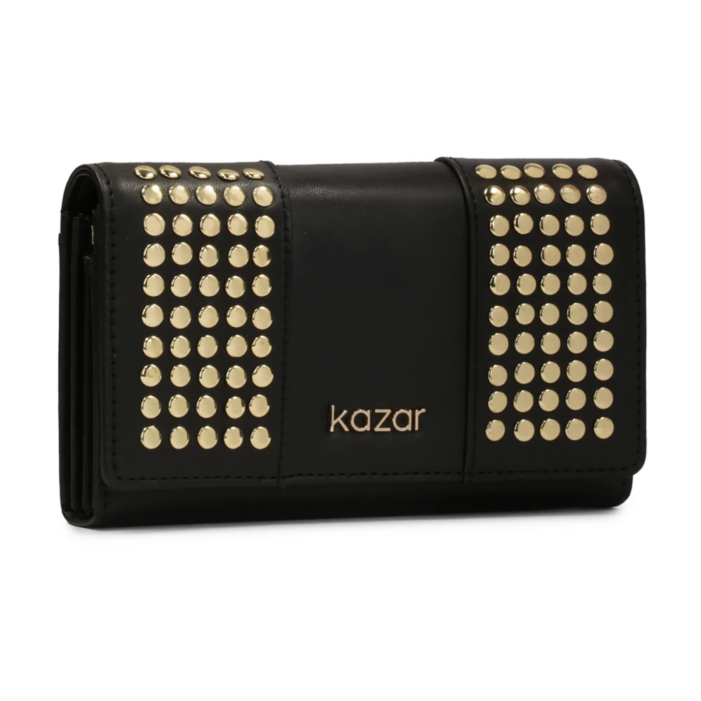 Kazar Zwarte leren portemonnee met gouden klinknagels Black Dames