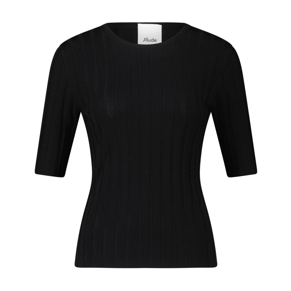 Allude Zwart Merinowollen Gebreid Shirt Black Dames