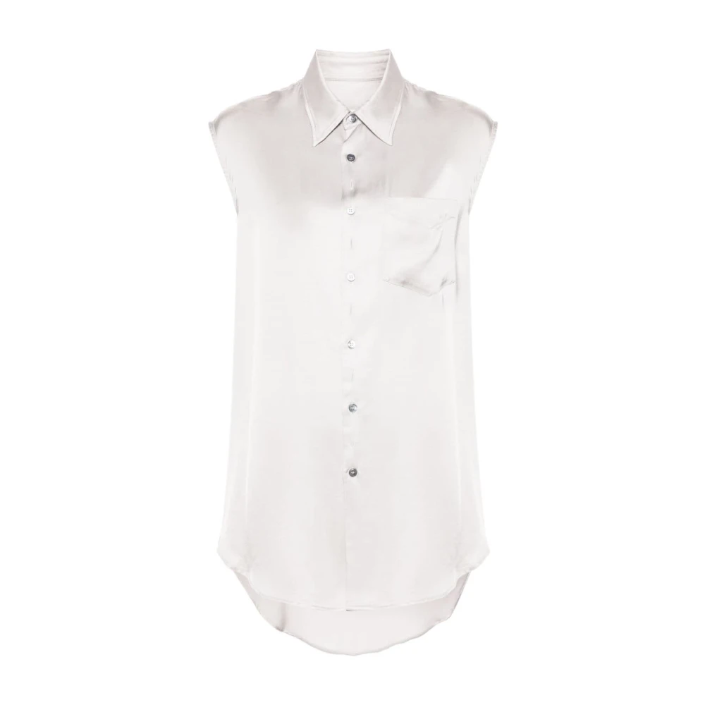 Mm6 Maison Margiela Women's Gray Shirts, Xs, Asymmetric Sleeveless Lining Look Shirt
