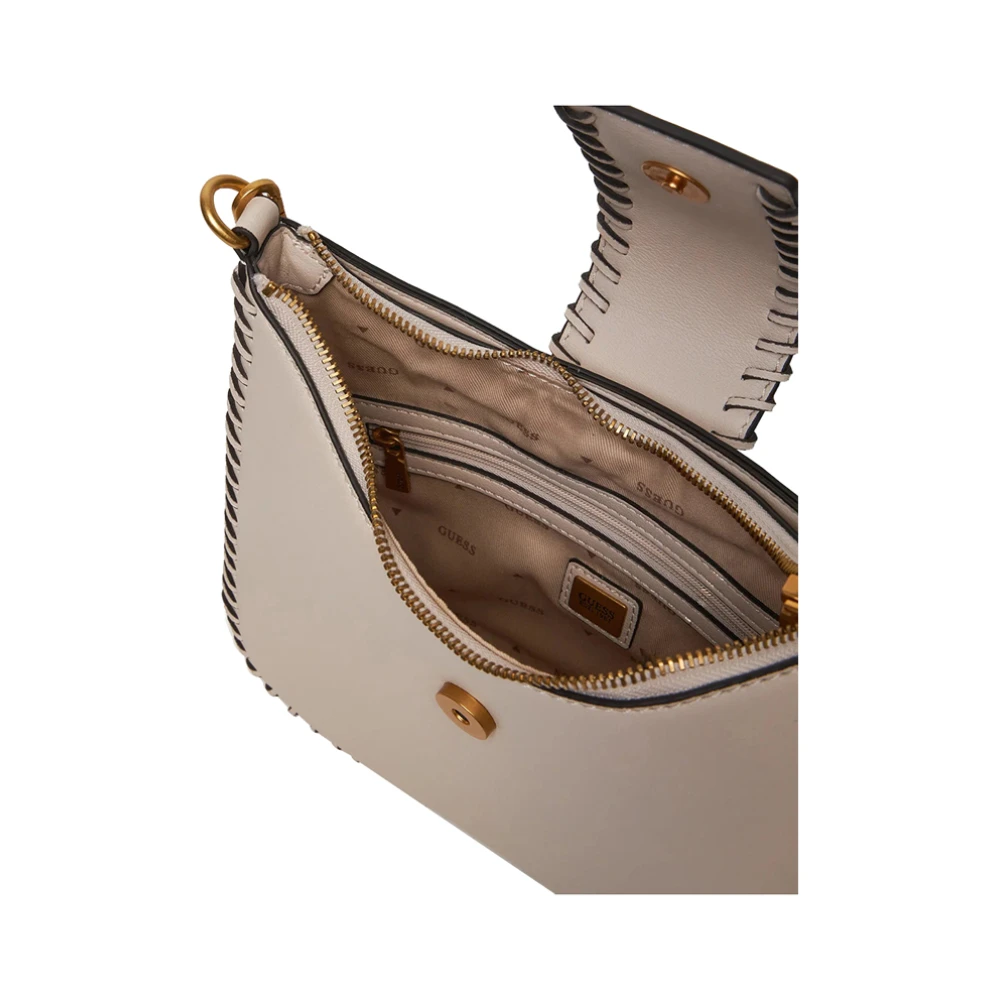 Guess Ivoor Schoudertas met Gouden Logo Beige Dames