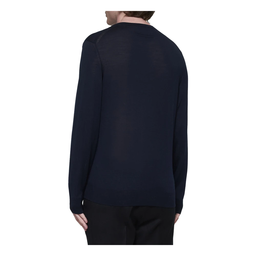 Ermenegildo Zegna Navy Blue Wol Crew Neck Sweater Blue Heren