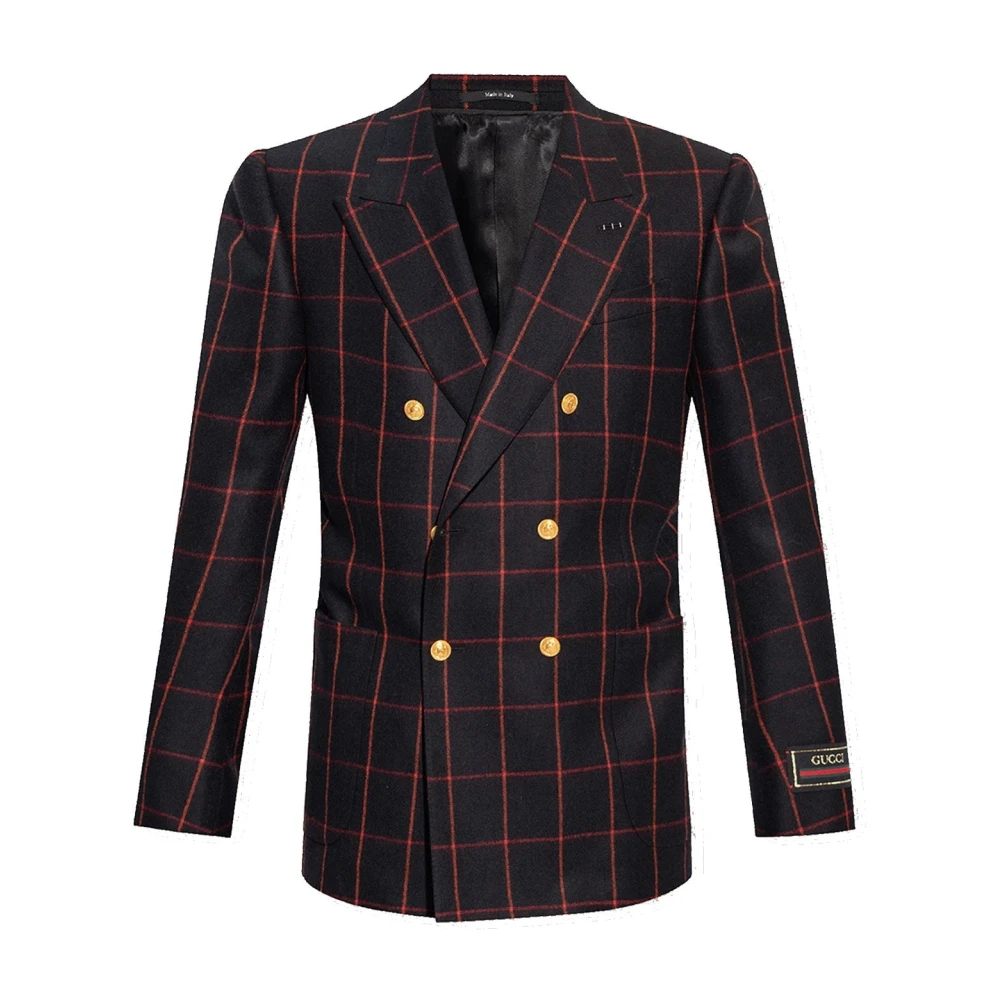 Gucci Geruite wollen blazer double-breasted jas Black Heren