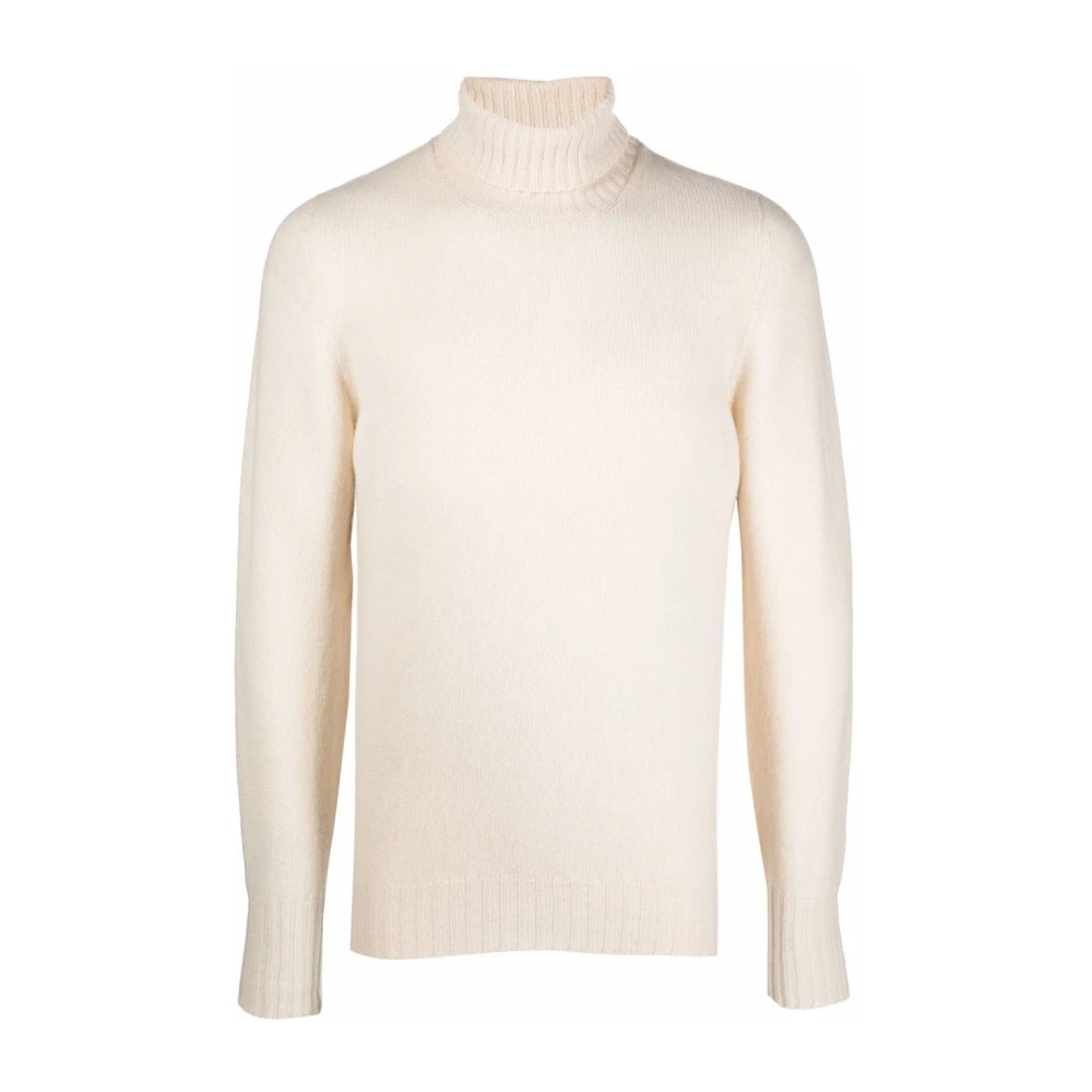 Drumohr Witte Geribbelde Gebreide Coltrui Sweater White Heren