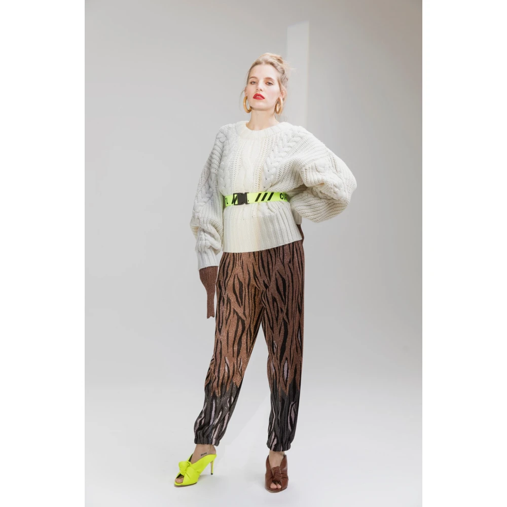 Circus Hotel Chunky Gebreide Wollen Trui Beige Dames