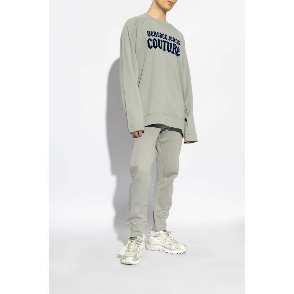 Versace Jeans Couture Sweatshirt met logo en fluwelen afwerking Gray Heren
