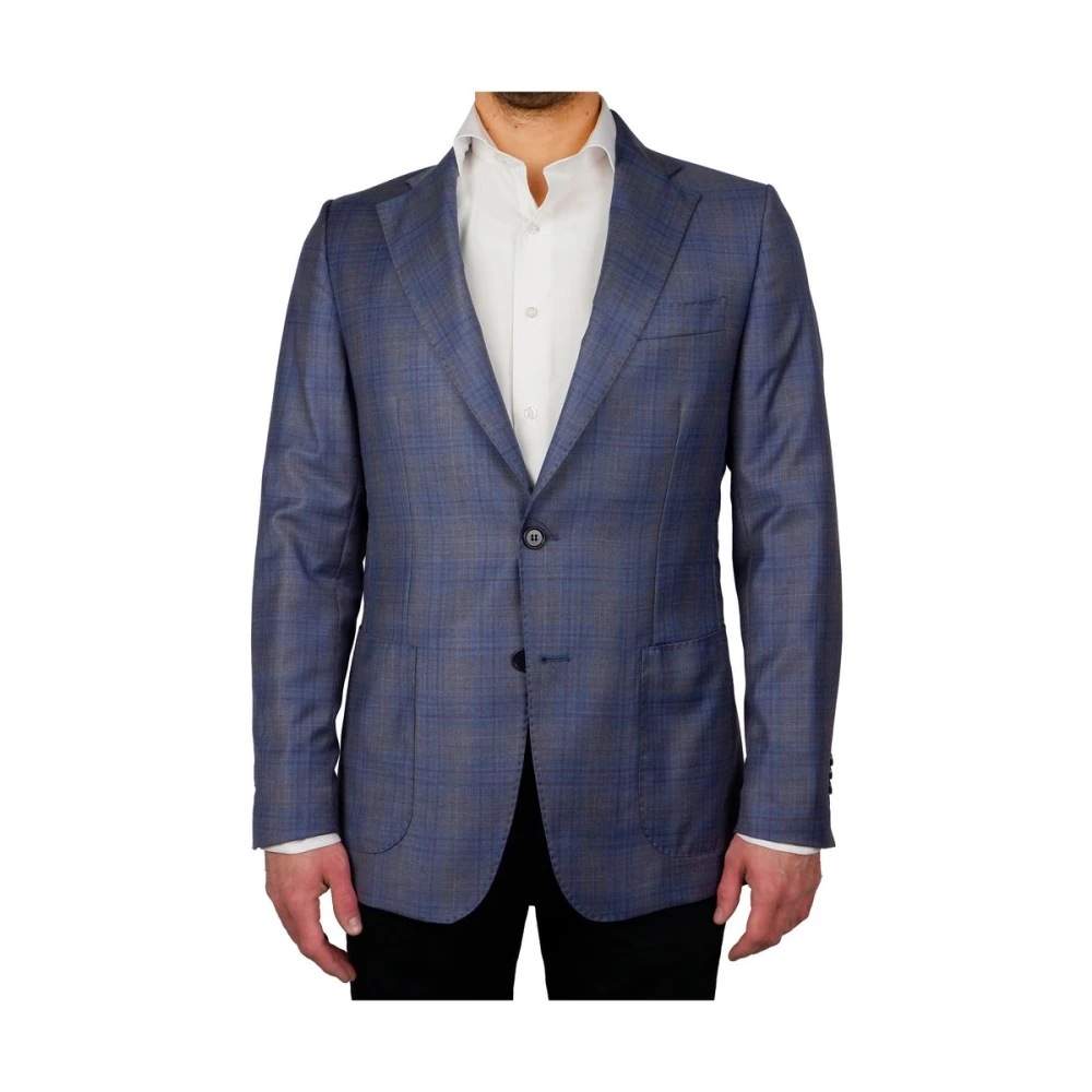 Made in Italia Blauwe Wollen Blazer met Ruitpatroon Blue Heren
