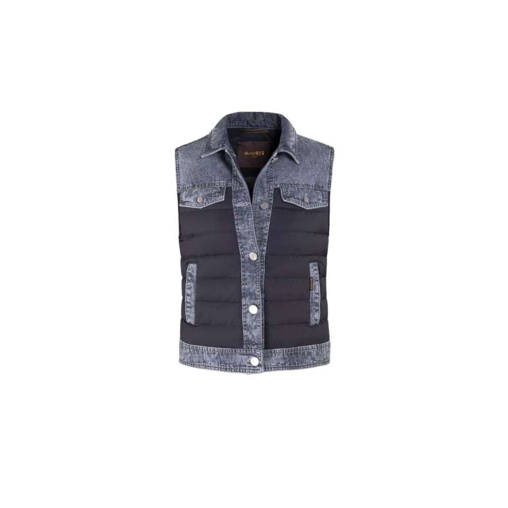 Moorer Gemarmerde Denim Gewatteerde Donsvest Blue Heren