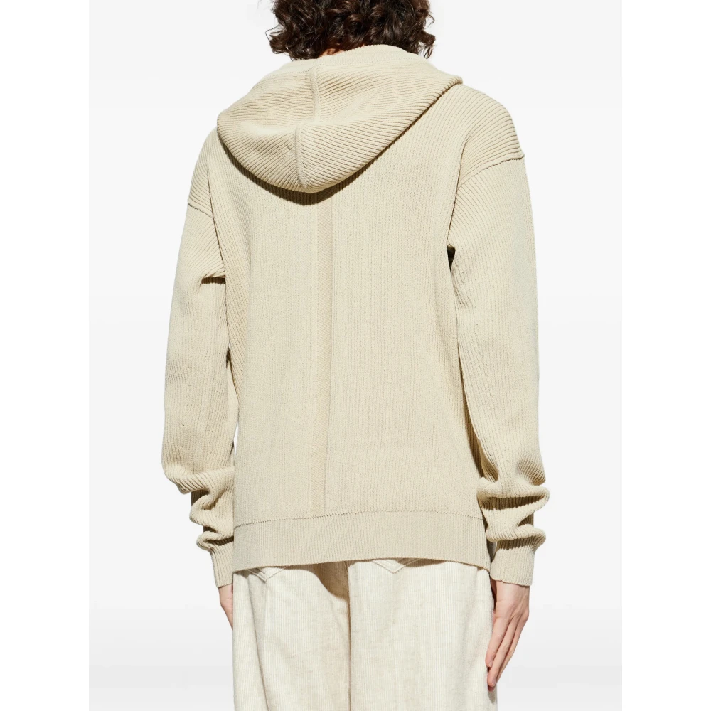 Rick Owens Men's Beige Temple Zipped Hoodie - Cardigans - L - Knitwear