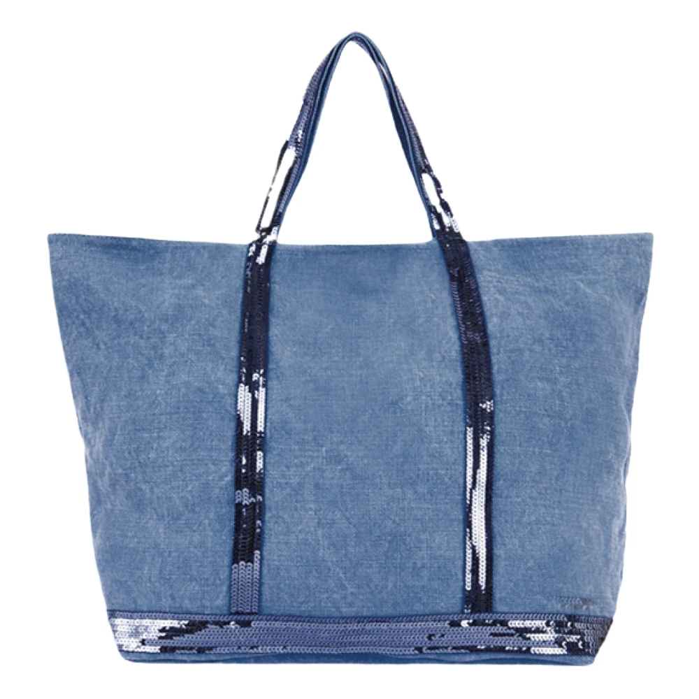 Vanessa Bruno Blauwe Pailletten Linnen Shopper Blue Dames