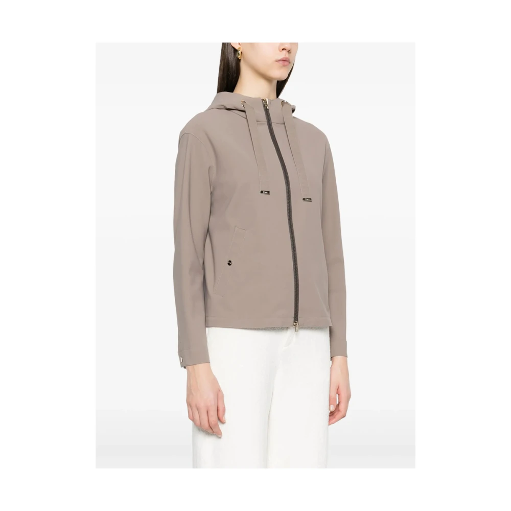 Herno Grijze Jas met Rits en Toggle Details Brown Dames