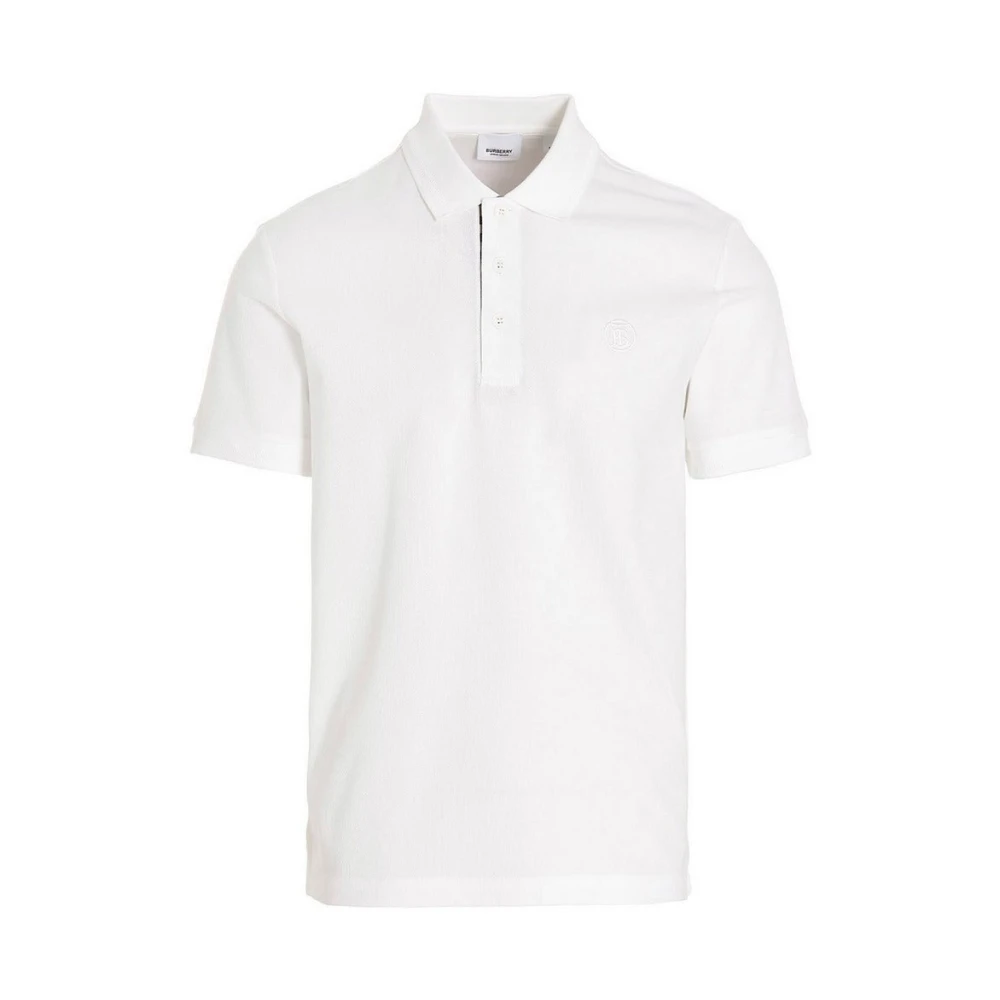 Burberry Men's White Polo Shirts, Xs, Polo Shirt With Tartan Collar