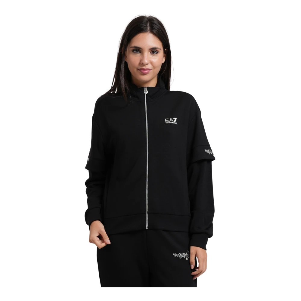 Ea7 Black Sweatshirt Logo Series In Modal With Crystals - Image 2