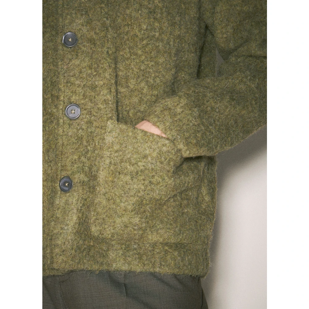 Our Legacy Geborstelde Gebreide Vest V-Hals Knoopsluiting Green Heren