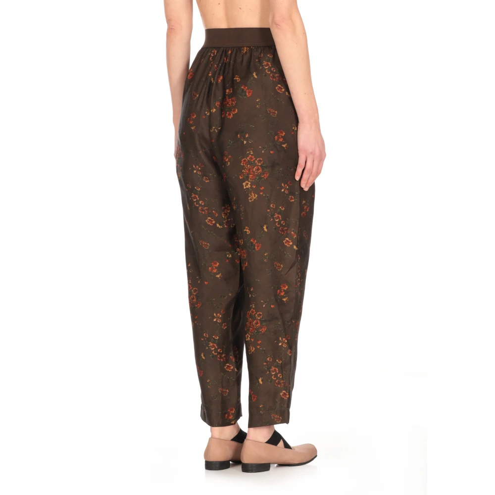 UMA Wang Bruine bloemenpatroon elastische taille broek Brown Dames
