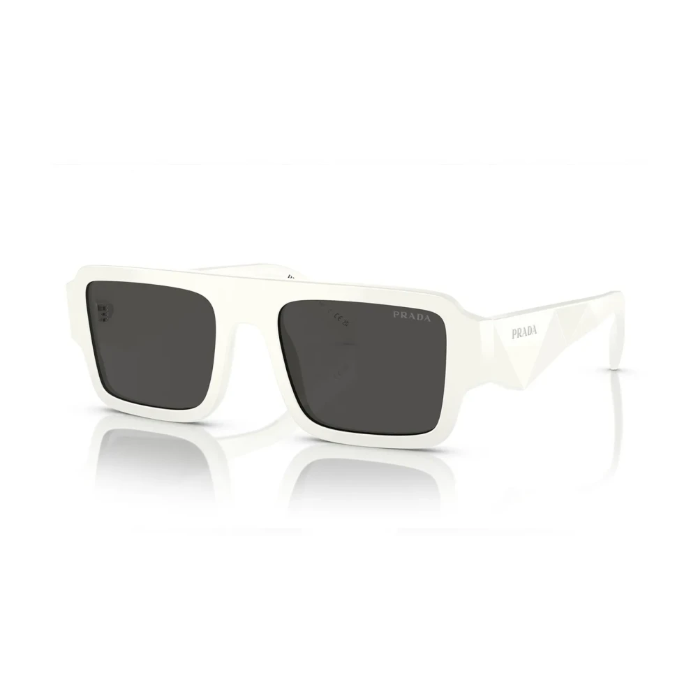 Prada Unisex White Sunglasses,, Rectangular Sunglasses Grey Dark Medium