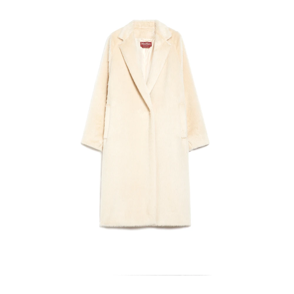 Max Mara Zachte Alpaca Midi Jas met Jacquard Voering Beige Dames