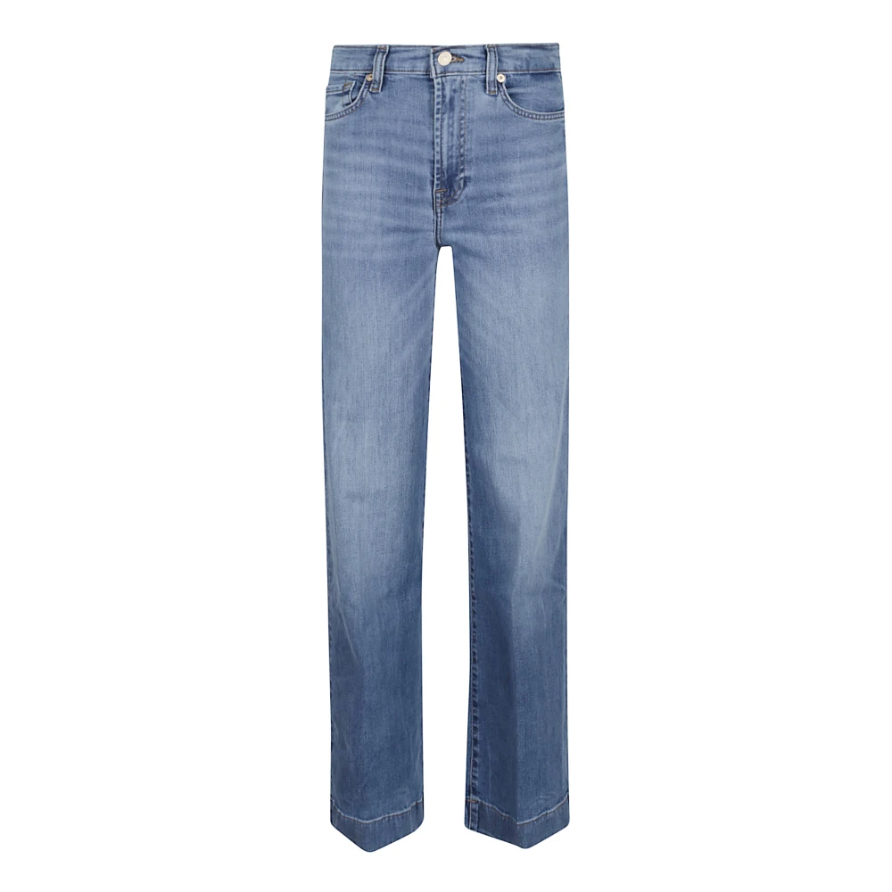 7 For All Mankind Women's Blue Straight Fit Jeans,, High-Waisted Wide-Flared Jeans W26