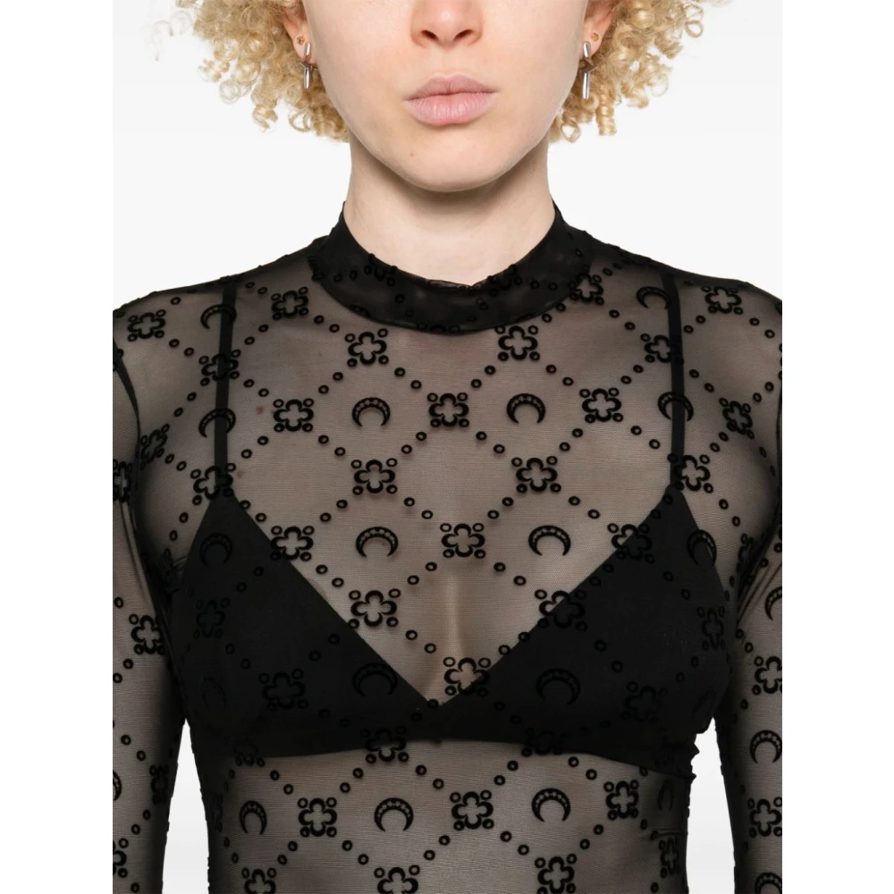 Marine Serre Zwarte Mesh Sheer Flocked Moonogram Sweater Black Dames