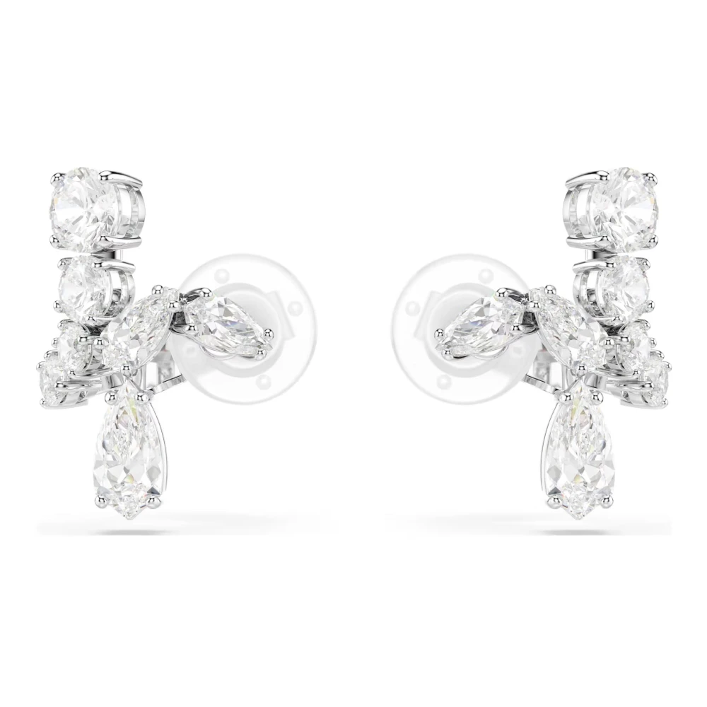Swarovski Unisex White Matrix Clip Earrings, Mixed Cuts, Rhodium Plated - Image 3