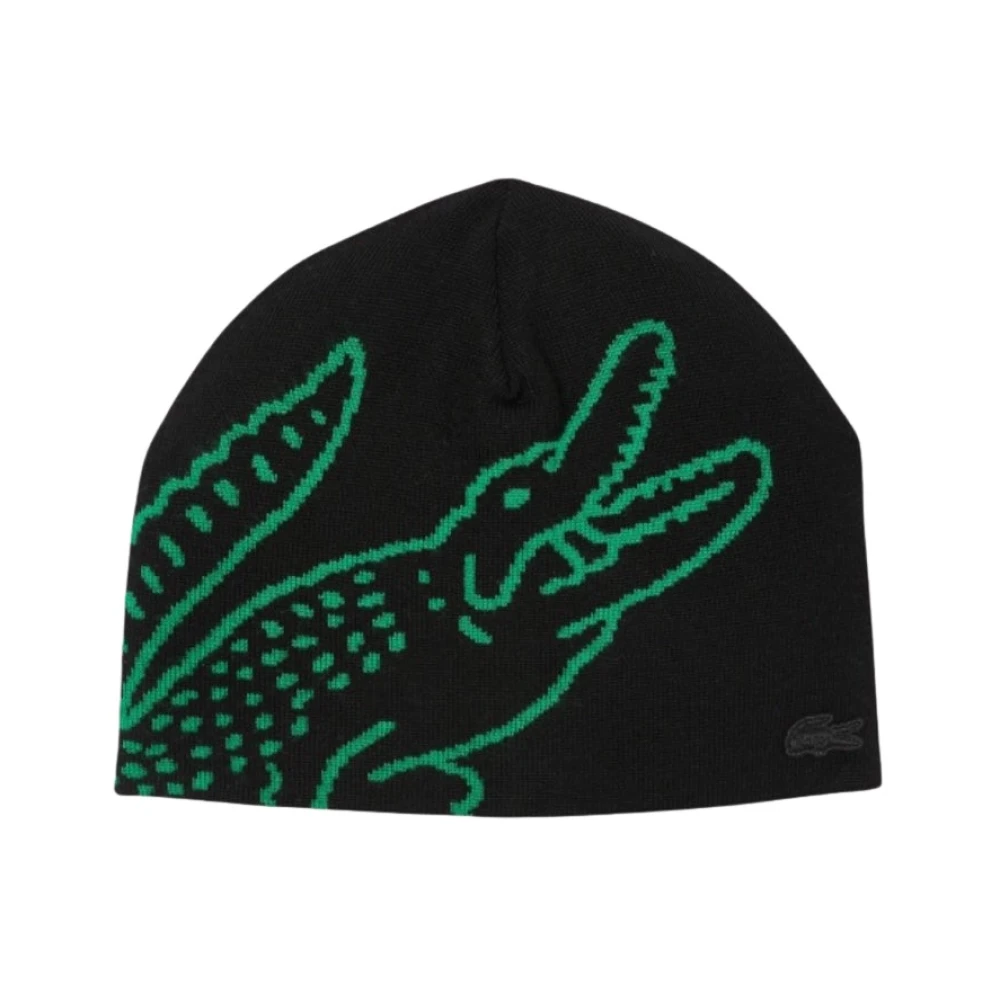 Lacoste Jacquard Wollen Gebreide Muts Black Heren