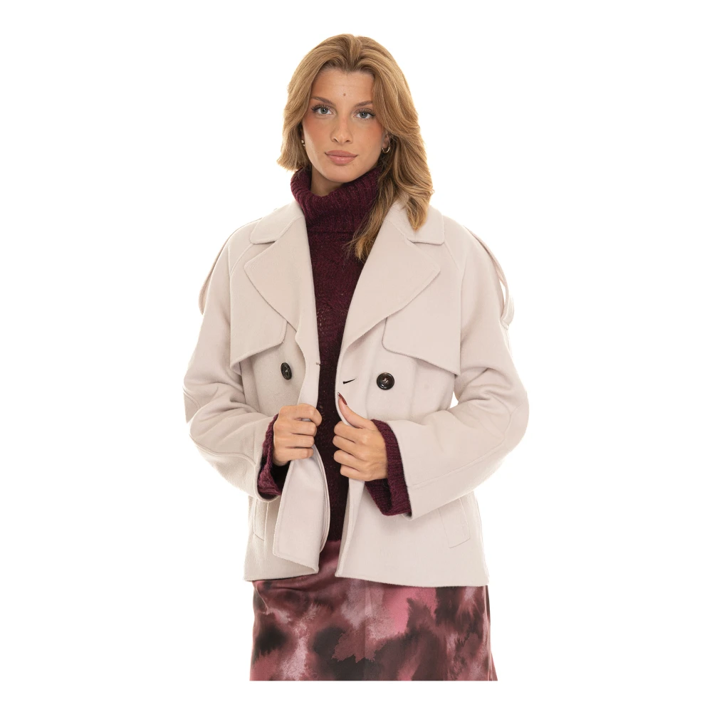 Liu Jo Dubbelbreasted Caban Jas met Logo Beige Dames