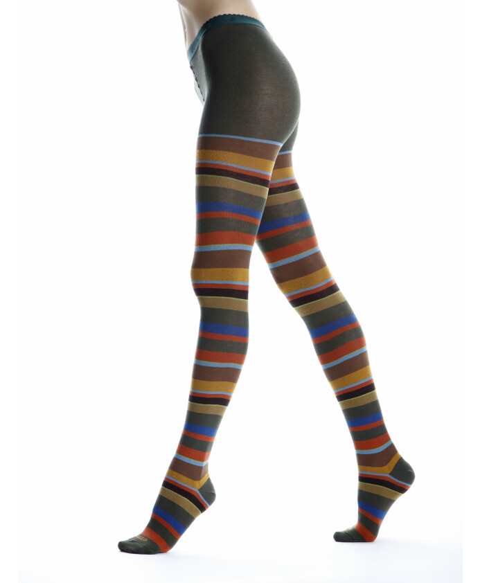 collants-en-coton-verts-pour-femmes-a-rayures-multicolores