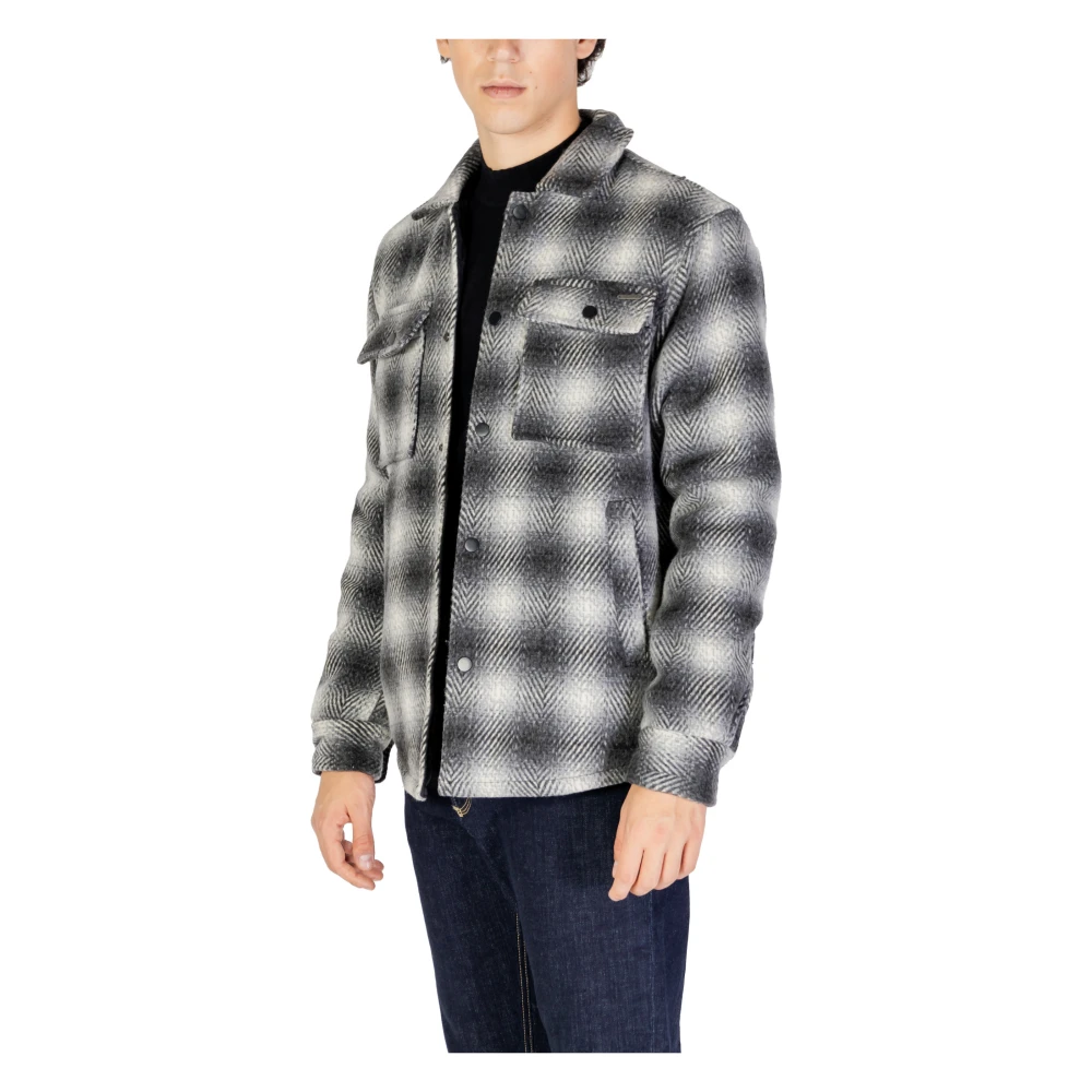 Gianni Lupo Geruite wolblend lange jas zwart Black Heren