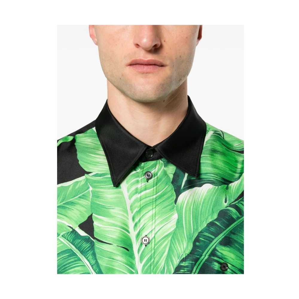 Dolce & Gabbana Zijden Twill Weefsel Overhemd met Contrasterende Kraag Green Heren