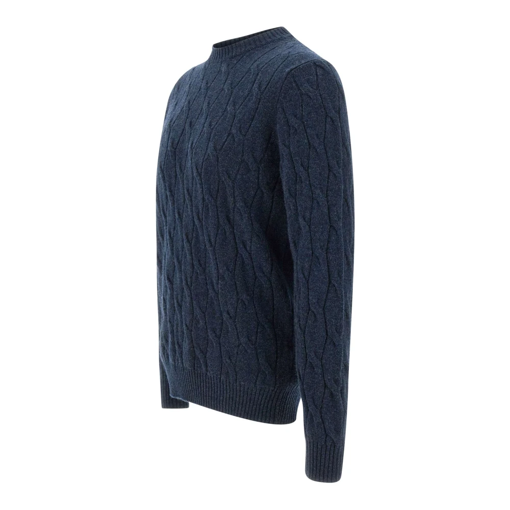 Filippo De Laurentiis Blauwe Wol Kasjmier Trui Ronde Hals Blue Heren