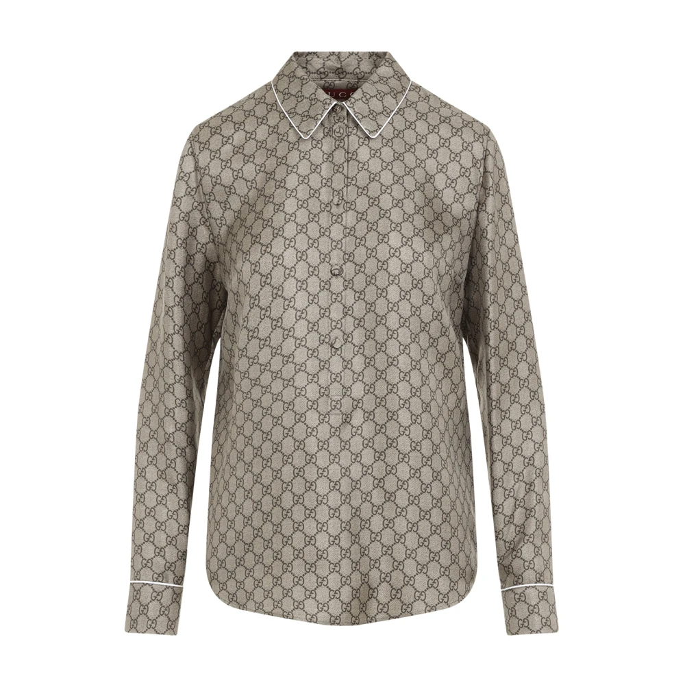 Gucci Zijden Blouse in Camel GG Stijl Brown Dames