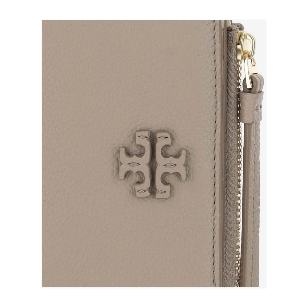 TORY BURCH Leren portemonnee met dubbele T-knop Beige Dames