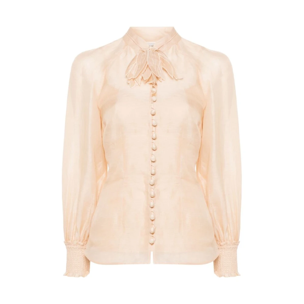 Zimmermann Transparante Bloes met Bloemen en Bandkraag Beige Dames