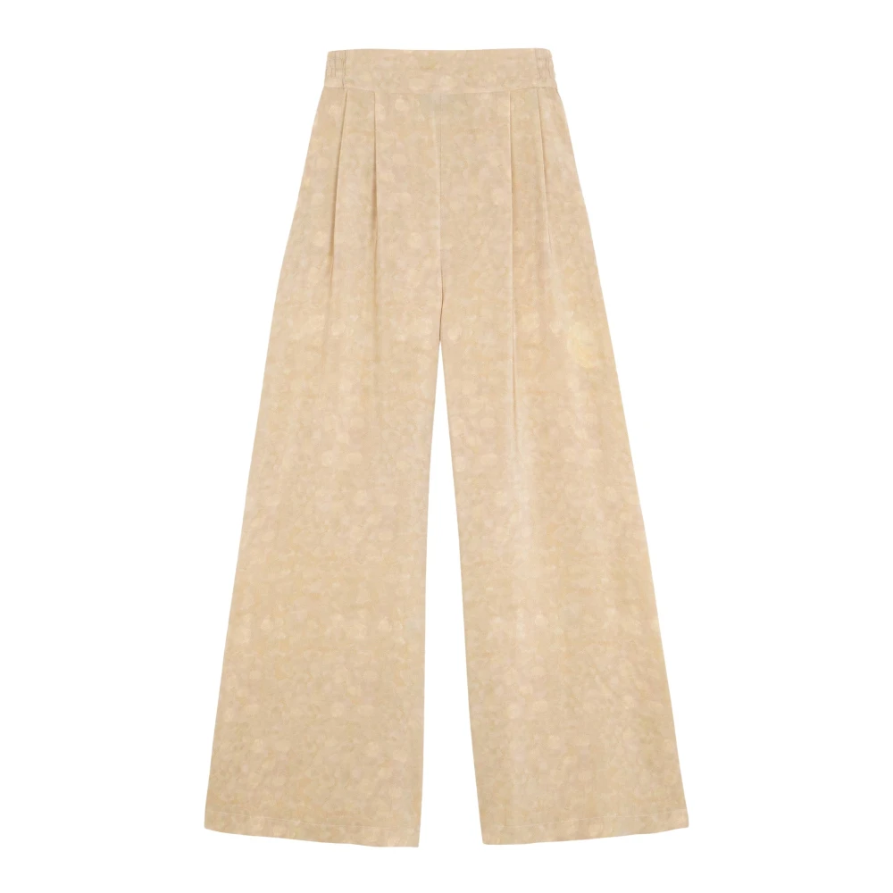 Cortana Women's Beige Wide Silk Trousers - Wide Trousers - 2XS - Trousers
