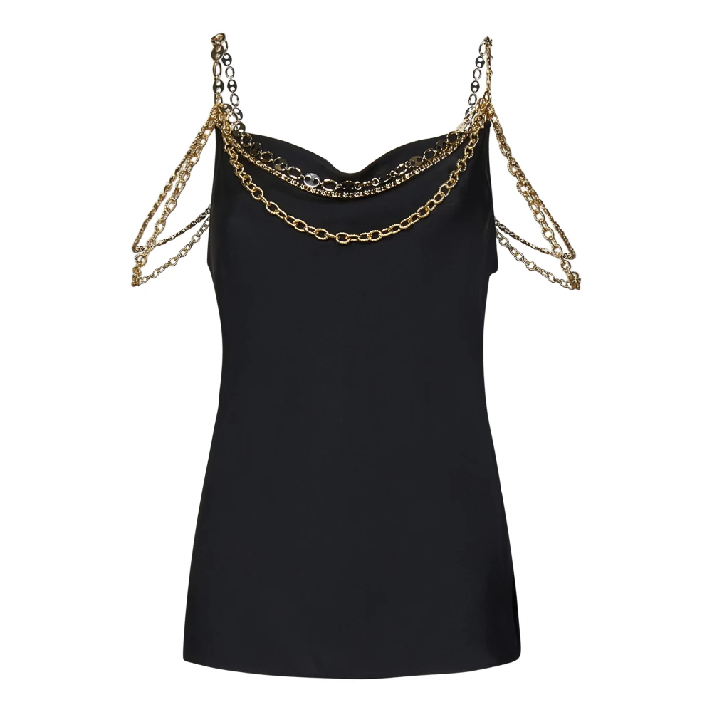Rabanne Women's Black Sleeveless Tops, S, Satin Sleeveless Top