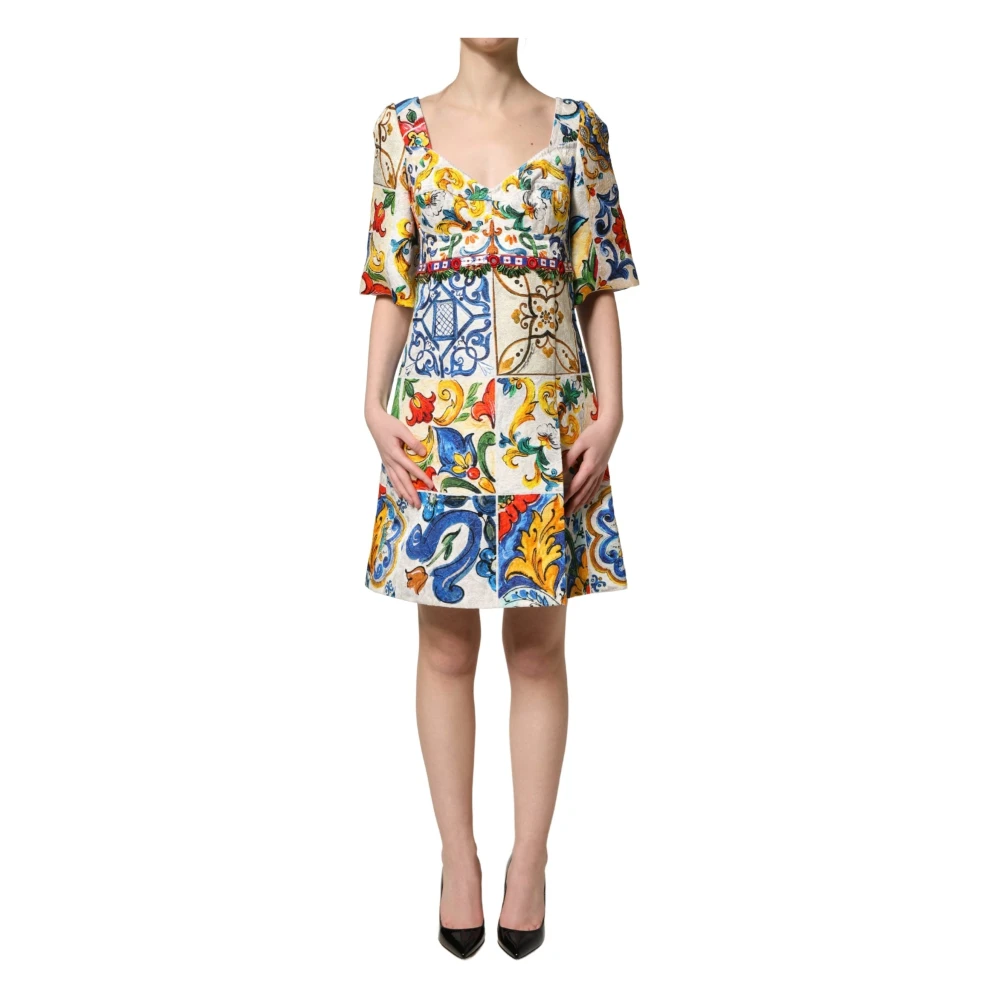 Dolce & Gabbana Multicolor Majolica Print Cotton Mini Dress - IT36|XXS - Image 2