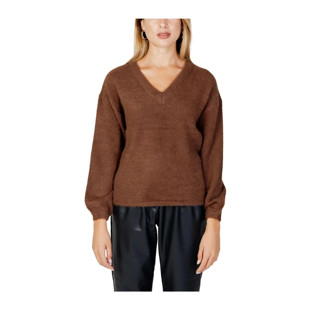 Jacqueline de Yong Gezellige Nylon Acryl Sweater Collectie Brown Dames