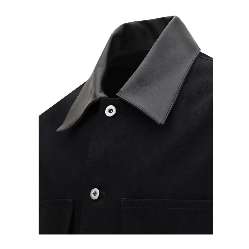 Jil Sander Katoenen Jas met Leren Kraag en Zakken Black Heren