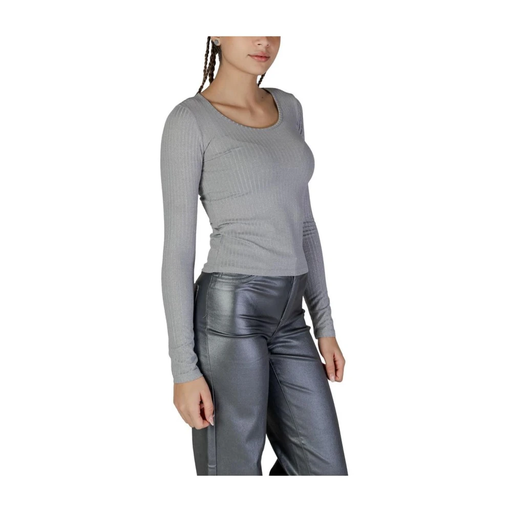 Vero Moda Geribbeld Slim Fit Longsleeve T-Shirt Gray Dames