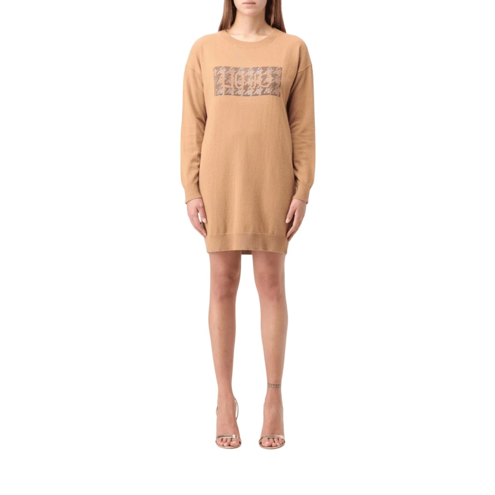 Liu Jo Women's Beige Knitted Dresses, Xs, Logo Knit Dress