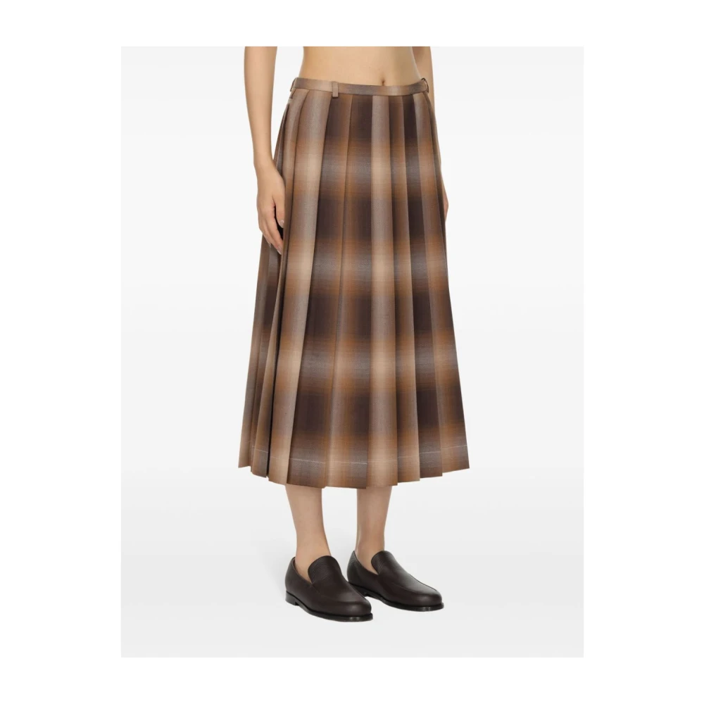 LOW Classic Bruine Geruite Geplooide Rok Brown Dames