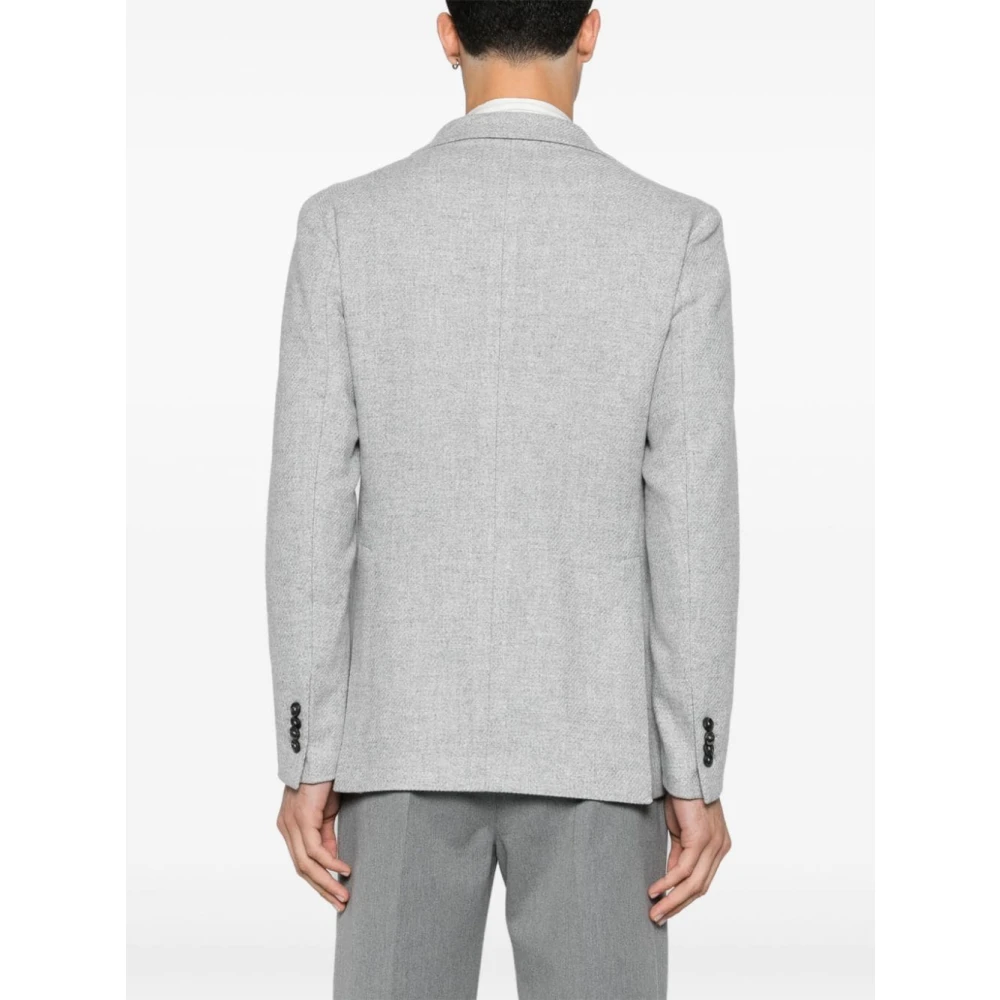Tagliatore Grijze Wollen Blend Jas met Broche Gray Heren