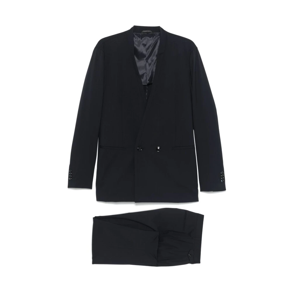 Giorgio Armani Midnight Blue Suit met Verborgen Sluiting Blue Heren