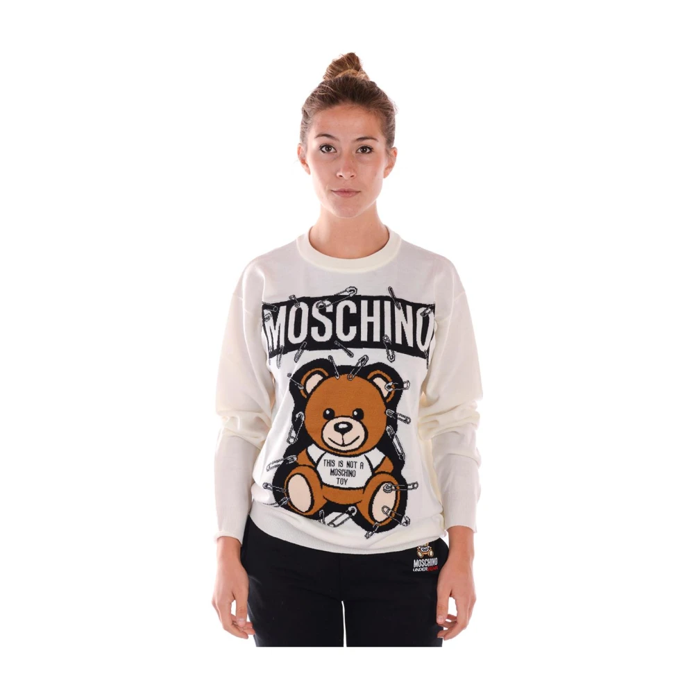 Moschino Women's White Round-Neck Knitwear, S, Cozy Knit Pullover Jumper
