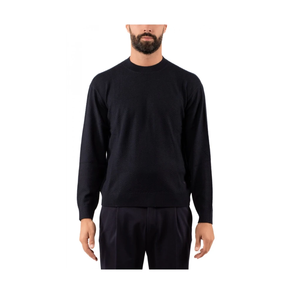 Emporio Armani Mannelijk Blauw Rondgebreide Trui