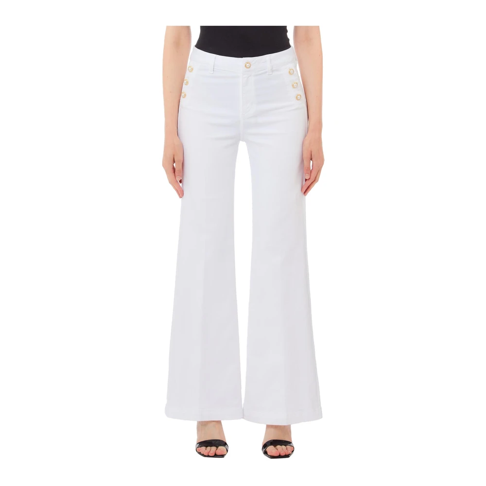 Liu Jo Women's White Flare Jeans, W32, Wide Leg Buttoned Trousers