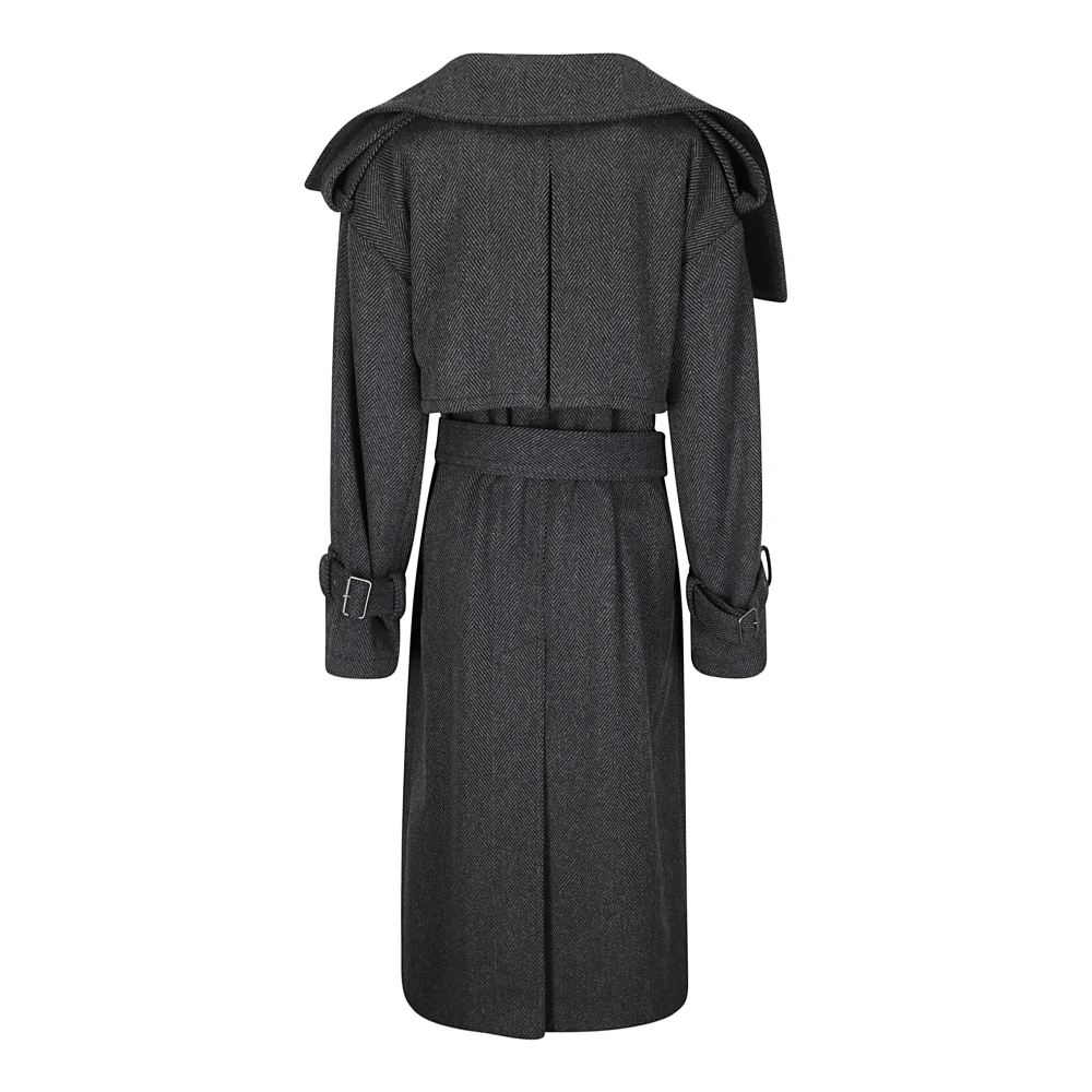 Acne Studios Double-breasted mantel met riem en brede kraag Gray Dames