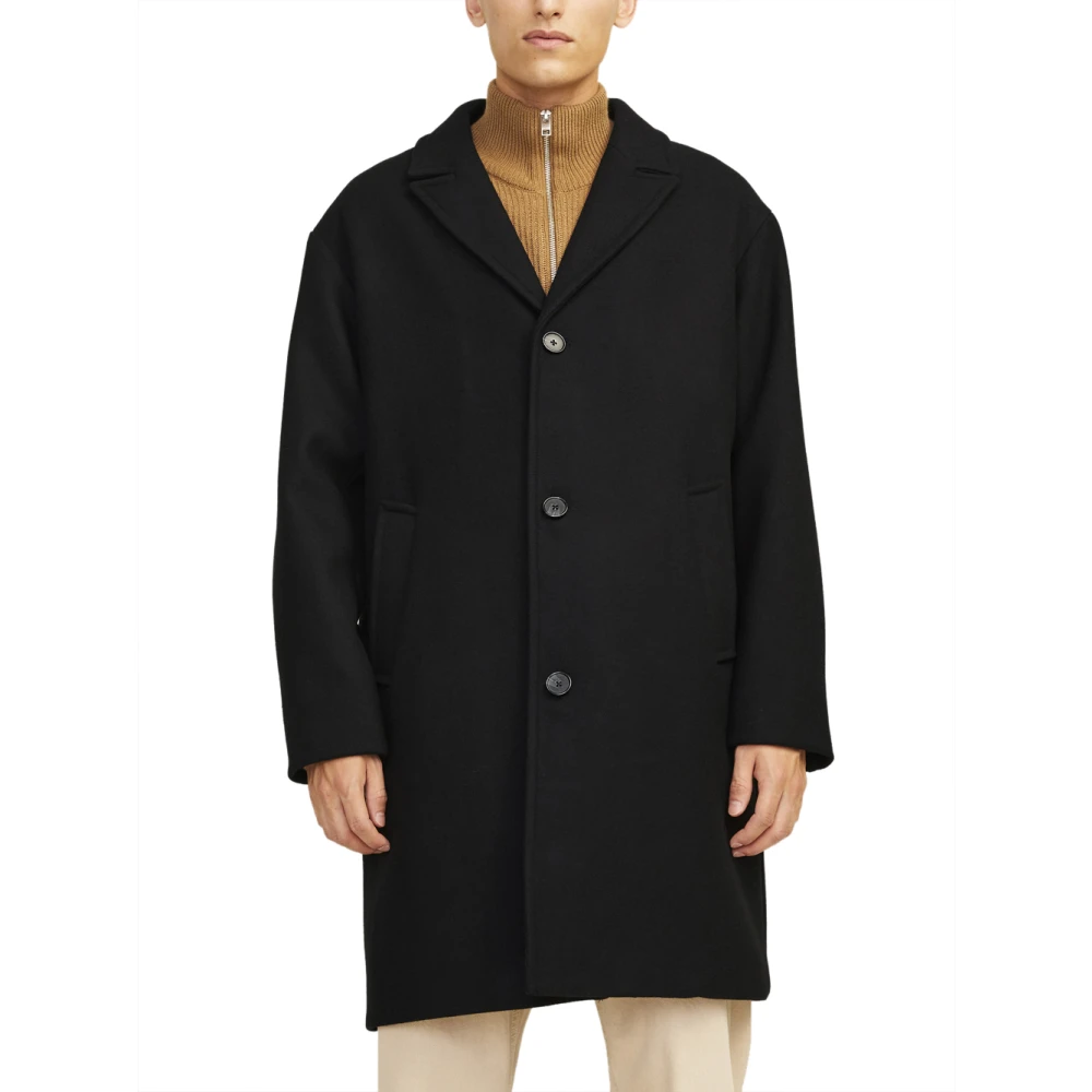 Jack & jones Elegante Zwarte Wollen Jas Black Heren