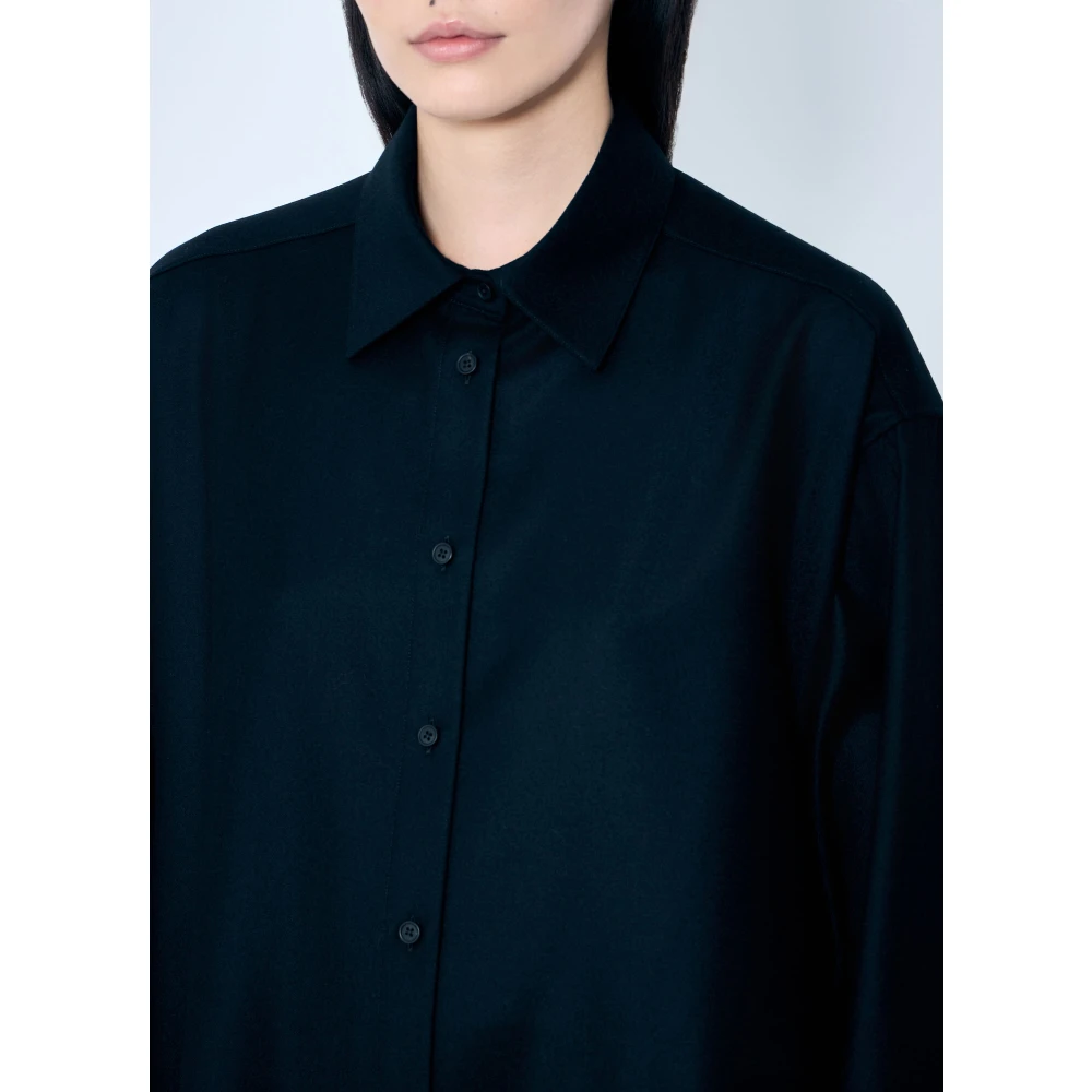 The Row Wollen Flanellen Caroline Shirt Black Dames