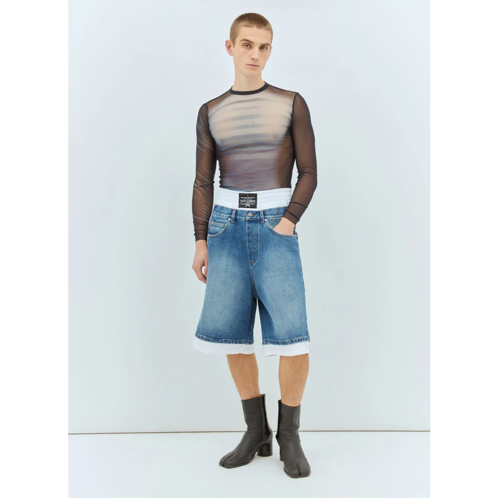 Jean Paul Gaultier Grafische Print Mesh Crewneck Top Blue Heren